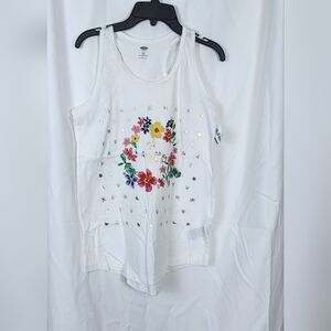 Old Navy Girls White Floral Gold Embellished Razorback Summer Tank Top XL/14 New